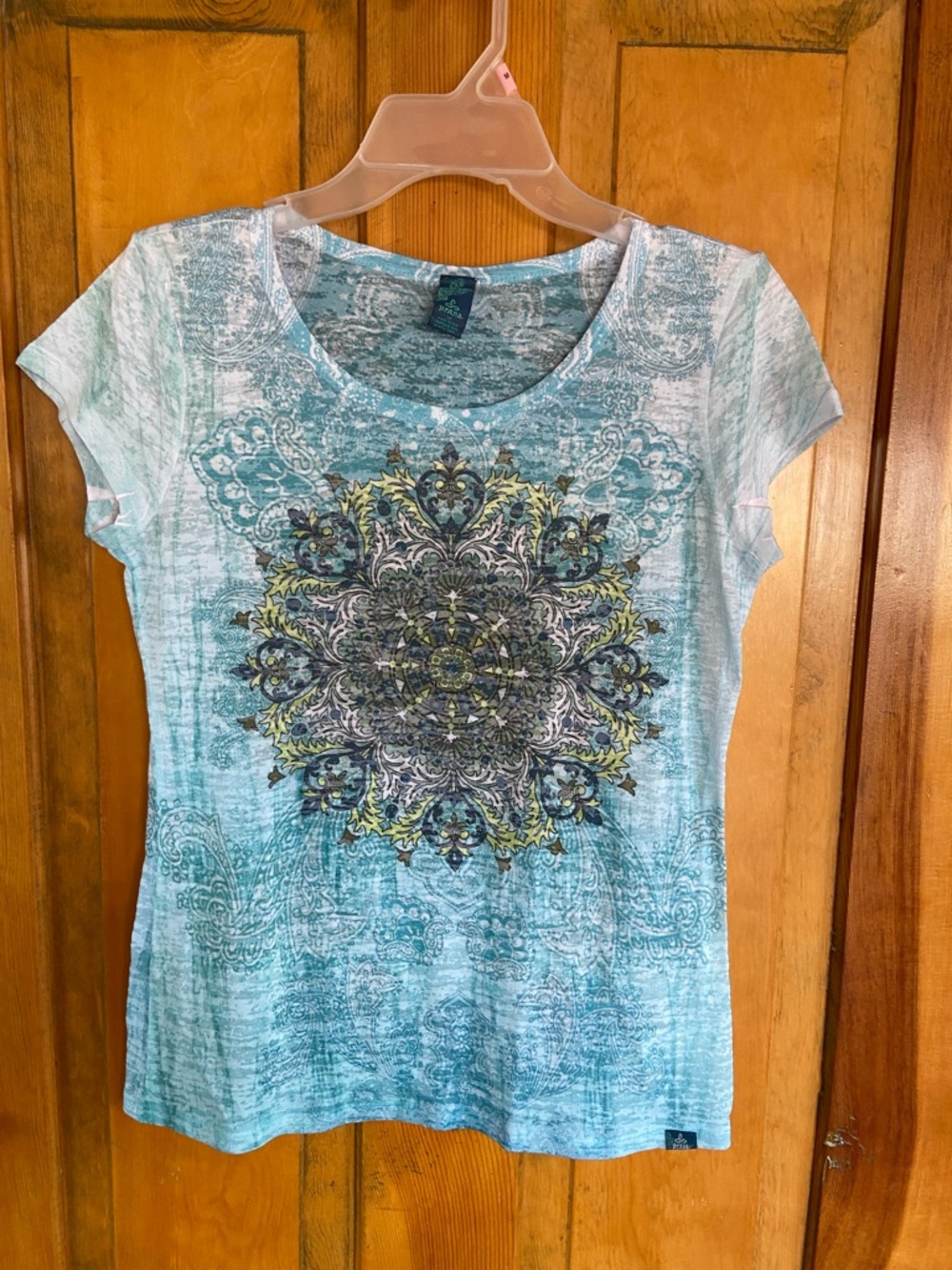 Prana Teal Short Sleeve Tee with Mandala Graphic